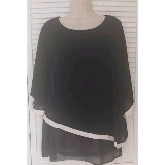 S.CHARMA BLACK BATWING SLEEVE IRREGULAR HEM CHIFFON BLOUSE TOP SZ XL - Picture 4 of 8